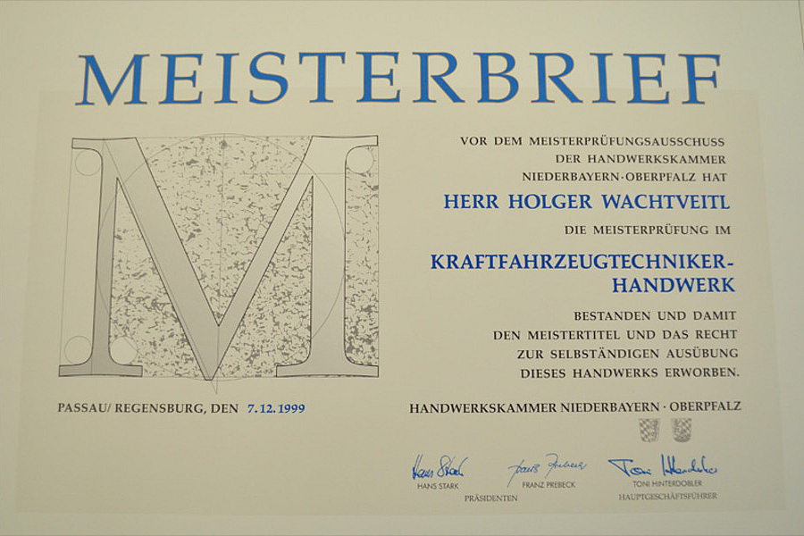 Meisterbrief Kraftfahrzeugtechniker